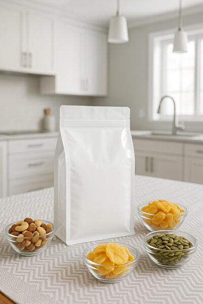 PlasandPlus Flat Bottom Kilitli Doypack Kahve Kuruyemiş Bakliyat Kedi Kumu Yem Saklama Torbası 33x17 cm 25 Adet