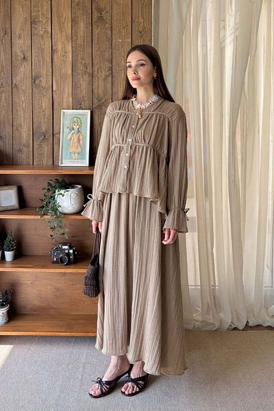 Ceylan Otantik Mink Muslin Blouse & Balloon Skirt Set