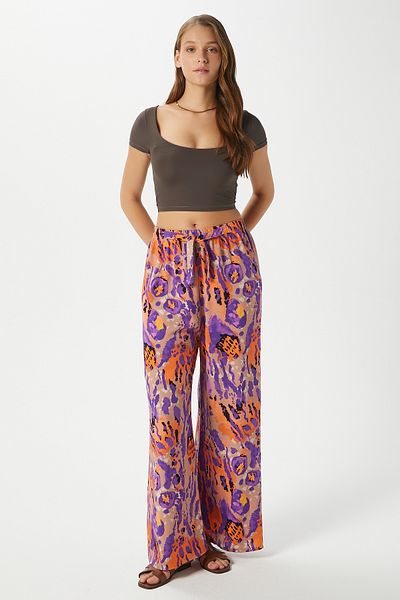 Ritnice Women's Hilda Purple Orange Waist Elastic 100% Viscose Summer Trousers