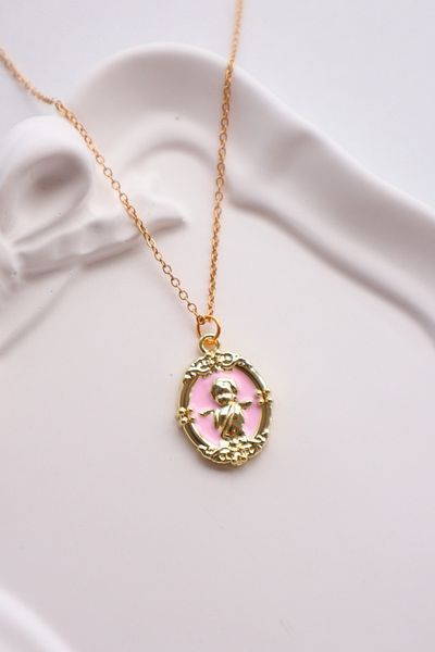 EFBUTİK Pink Little Prince Imported Necklace with Gold Color Chain