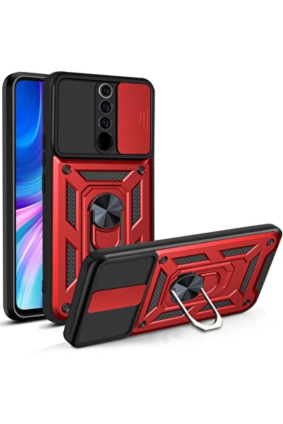 Rivor Xiaomi Redmi Note 8 Pro Uyumlu Kılıf Kamera Sürgülü Standlı Yüzüklü Dar...