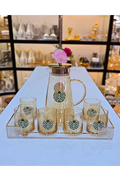 D&H Damanhoor Luxury Glass Jug Set With 6 Glasses And Acrylic Tray