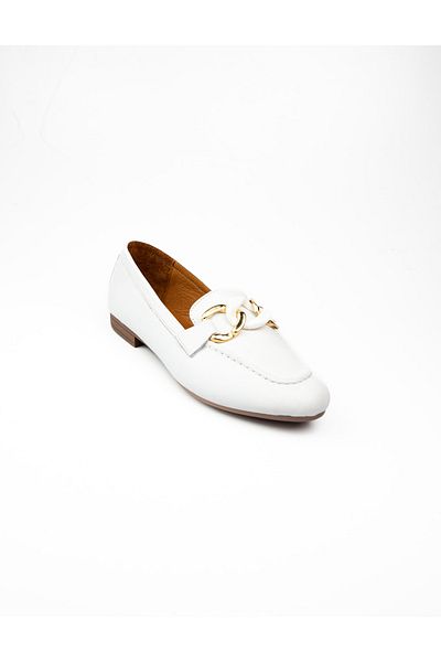 Moda Arena Babalı 100 Moda Arena White Leather Women's Ballerinas