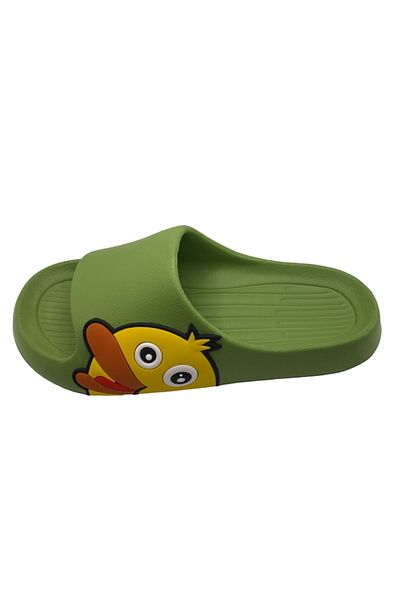 CRACOS Beach Slippers, Green With Duckling Print, Size 36-37, 24 Centimeters