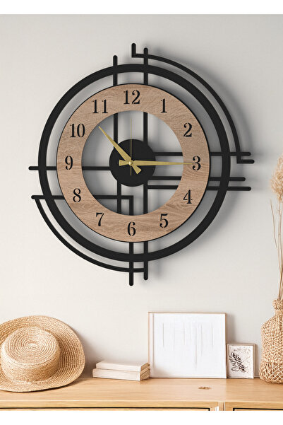 LUPOKRAFT Büyük Boy Siyah Dekoratif Ahşap Duvar Saati - Modern Tasarım Sessiz...