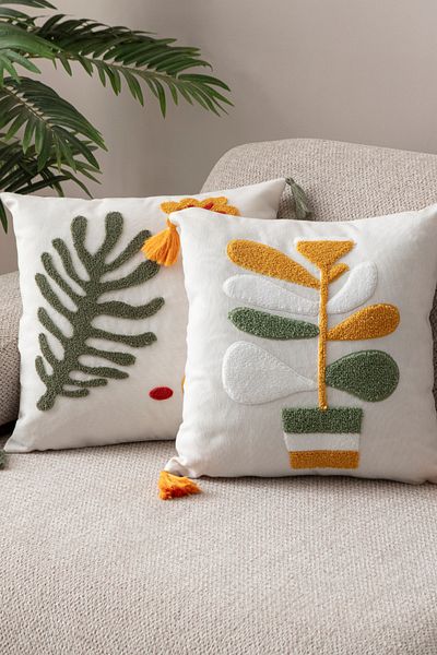 BUGİ HOME COLLECTİON 2-Piece Comfort Punch Patterned Throw Pillow Square Decorative Bohemian Embroidered Sofa Pillow Case Panç 45X45