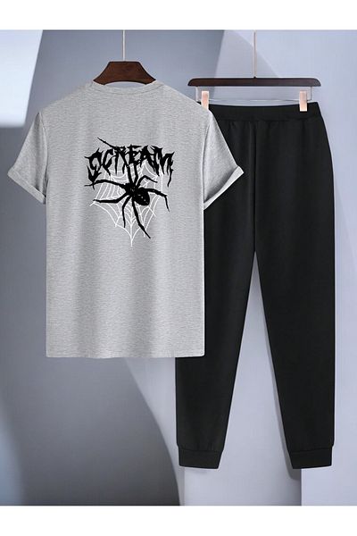 uyguntarz Σετ αθλητικής φόρμας Unisex Μαύρο Σχέδιο εμπριμέ μπλουζάκι