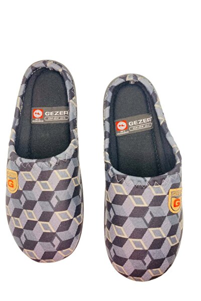 GEZER Ανδρικές παντόφλες, γκρι με γεωμετρικά σχήματα, μέγεθος 43, 27 εκατοστά