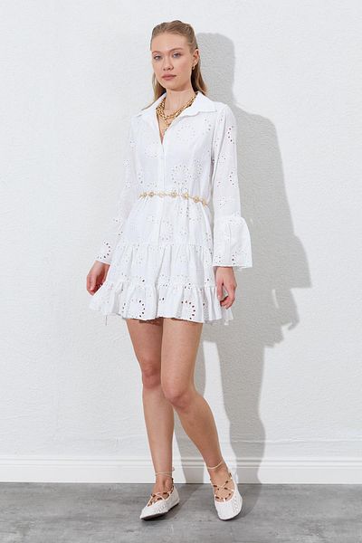 TENA Women's Ecru Scalloped Shirt Dress