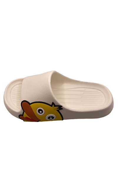 CRACOS Beach Slippers, White With Duckling Print, Size 36-37, 24 Centimeters