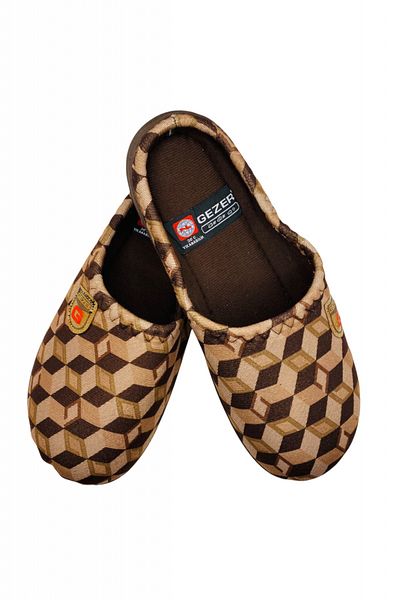 GEZER Men's Slippers, Brown With Geometric Shapes, Size 44