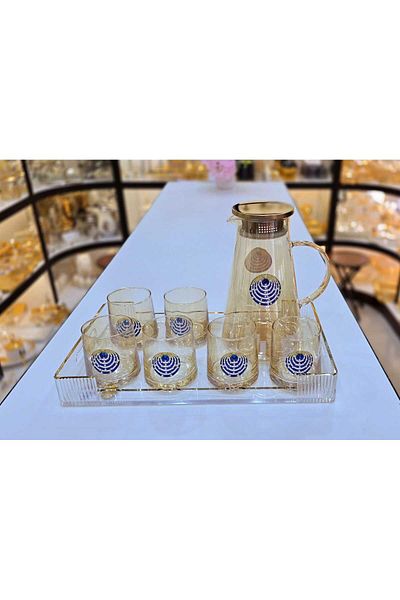 D&H Damanhoor Luxury Glass Jug Set With 6 Glasses And Acrylic Tray