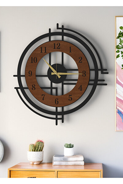 LUPOKRAFT Büyük Boy Siyah Dekoratif Ahşap Duvar Saati - Modern Tasarım Sessiz...