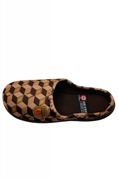 GEZER Men's Slippers, Brown With Geometric Shapes, Size 44