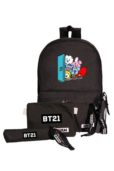 HALAMODO 3-In-1 BTS Series Printed School Backpack Black