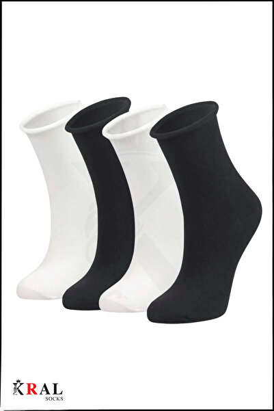 KRAL SOCKS Women's Roll-Top Elastic Seamless Bamboo Socket Socks 4 Pairs