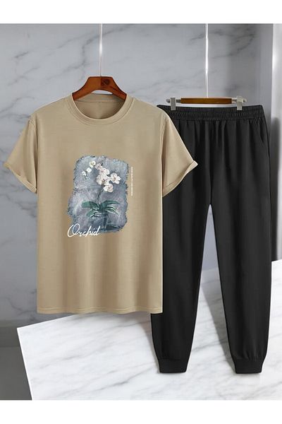 uyguntarz Σετ αθλητικής φόρμας μπλουζάκι με στάμπα Unisex Flower Pot Design