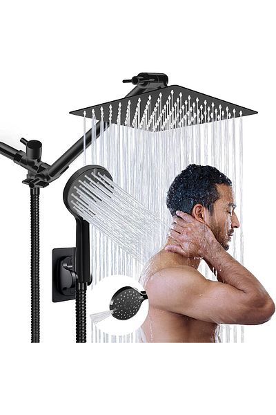 fulina 8”Rain Shower Head with Handheld Spray Combo with ON/OFF Pause Switch and Adjustable Extension Arm