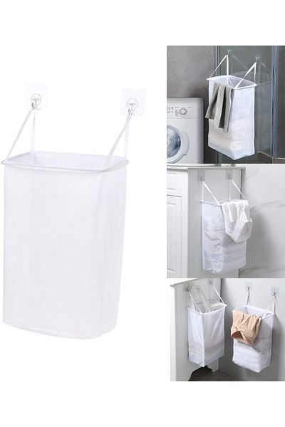 Saharaz Laundry Basket For Hanging Clothes,With 2 Stainless Steel Hooks Hooks,Foldable Durable,40x24x14cm