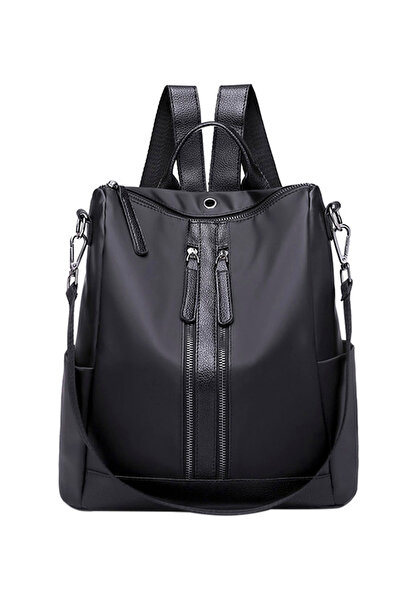 HALAMODO حقيبة ظهر سوداء بسحاب للإغلاق