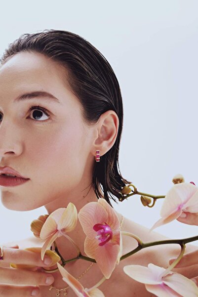 DeFacto Reis X Altın Kaplama Ruby Alba Kadın 2li Mor Taşlı Gold Küpe Ve Kıkır...