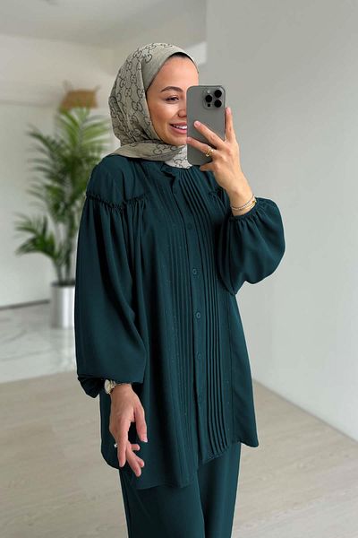 Ka Hijab Set cu pliuri strălucitoare - Petrol