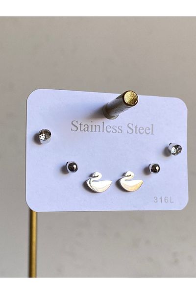Çelik Set of 6 Swan Steel Earrings