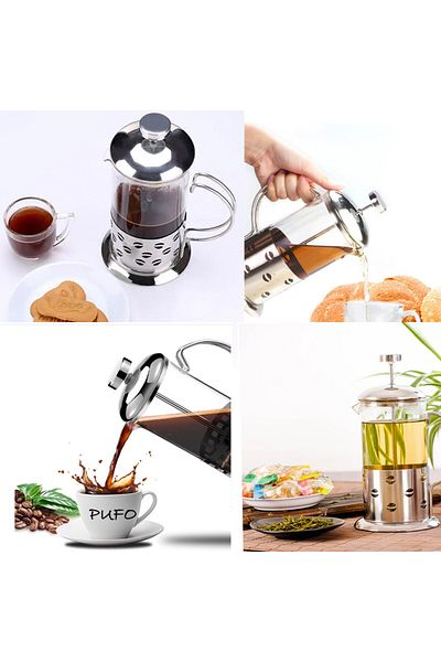 PUFO Infuzor pentru boabe de fasole din sticlă borosilicată, cu mâner și sită tip presare, 600 ml