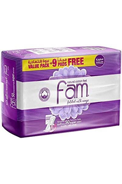FAM فوط صحية ماكسي مطوية بأجنحة سوبر ٥٠ فوطة