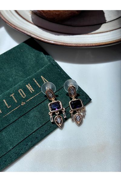 Miltonia Purple Baguette Stone Dangle Stylish Anti-Tarnish Earrings
