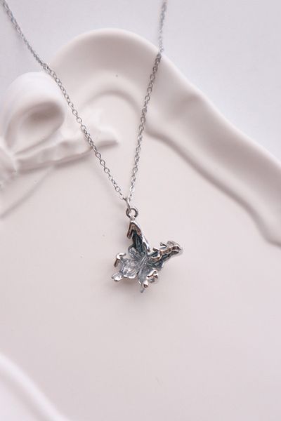EFBUTİK Silver Color Chain with Green Hologram Butterfly Imported Necklace