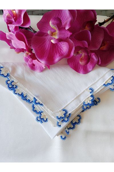 Pervin Ablacım White Crepe Scarf 4 Sides Shuttle Stitchery