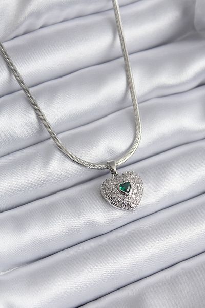 Skygo 316L Steel Silver Color Zircon Stone Heart Model Women's Necklace - TJ-BKO8142