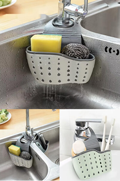 TUMU LIFE Süzgeçli Mutfak Sepeti Asılı Lavabo Mutfak Banyo Düzenleyici Depola...
