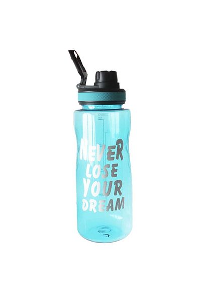PUFO Motivational graduated water bottle for sports, fitness, training, 1 L, blue