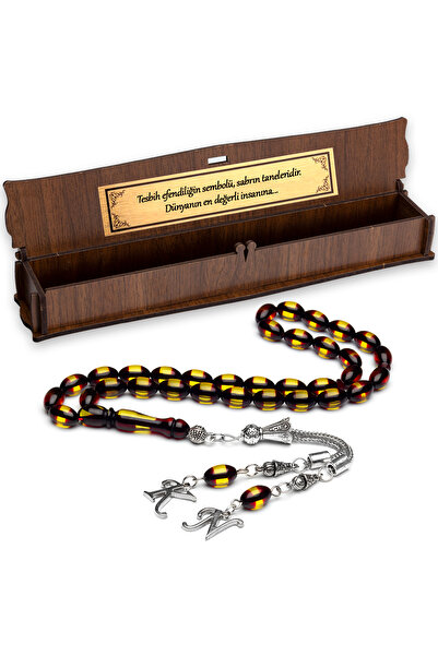 OTTOTESBİH Mărgele de rugăciune pentru bărbați, 7x11 mm, cu ciucuri cu litere, pudră de vermeil galben roșu, chihlimbar