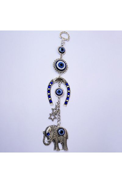 PUFO Amuletă Feng Shui pentru protecție și noroc, elefant, potcoavă și model Ochiul lui Horus, argint