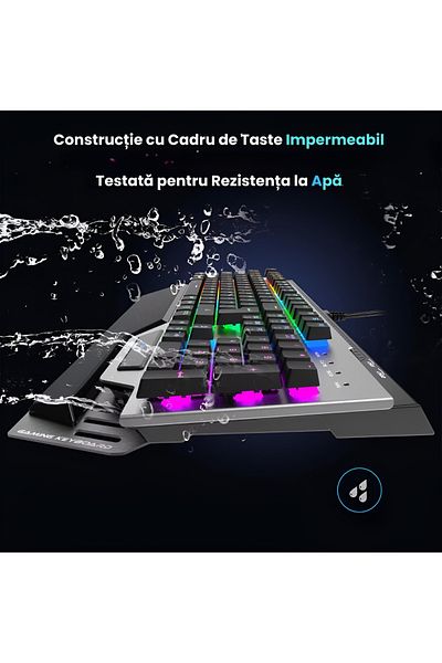NEOSOR Mechanical Keyboard, RGB Lighting, Customizable, 16.8 Mil Colors, 104 Keys, USB 2.0, Dual USB Hub