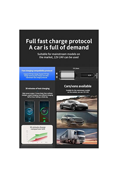 Generic 4 in 1 Retractable Starlight Fast Car Charger,(1Lightning-1Type C)(2Ports)