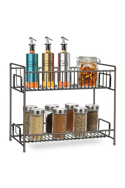 KMT Multifunctional metal shelf with 2 levels for storage and organization in the kitchen or bathroom
