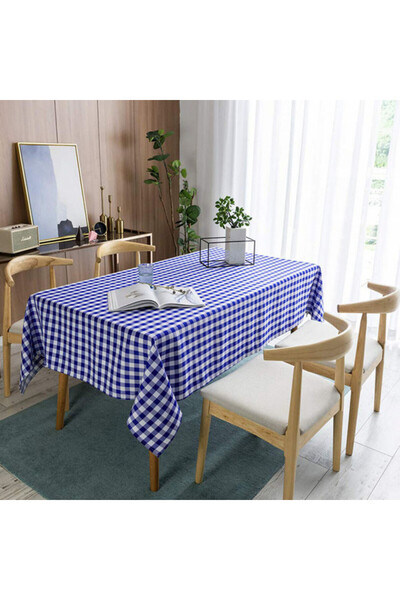 PUFO Față de masă clasică din pânză de mușchi, 140 x 180 cm, alb/albastru