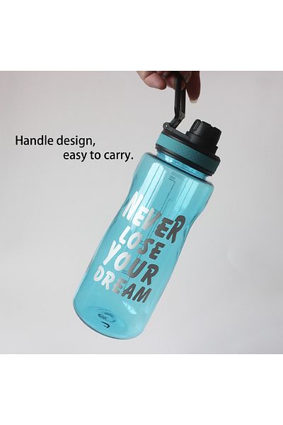 PUFO Motivational graduated water bottle for sports, fitness, training, 1 L, blue