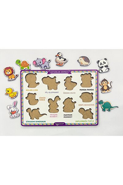 lologames Ahşap Hayvanlar Eğitici Bul-Tak Oyunu Puzzle - Yapboz