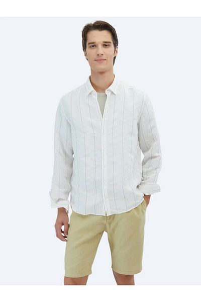 Kip White Striped Regular Fit Woven Classic Shirt