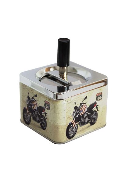 PUFO Scrumieră metalică rezistentă la vânt pentru motociclete americane, cu buton, 9 cm