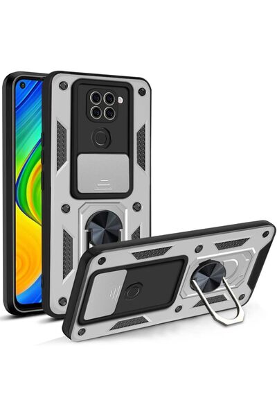 Rivor Xiaomi Redmi Note 9 Uyumlu Kılıf Kamera Sürgülü Standlı Yüzüklü Darbe E...