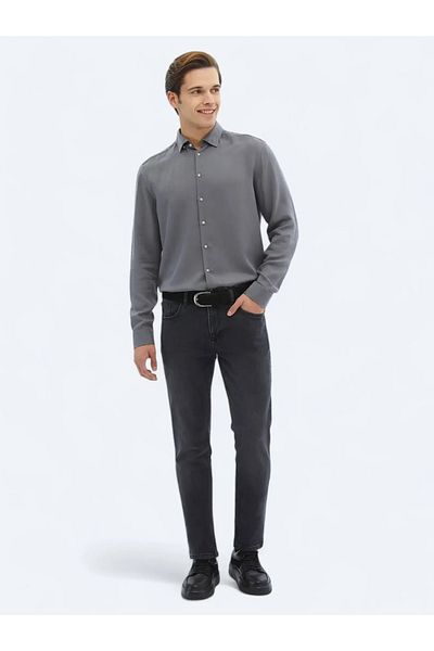 Kip Gray Corded Regular Fit Woven Casual Shirt