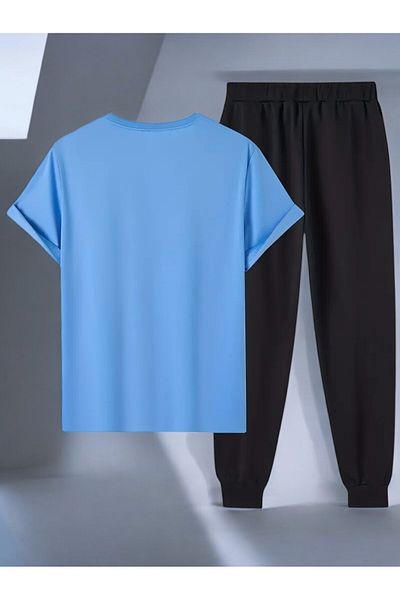 uyguntarz Unisex W Text Design bedrucktes T-Shirt-Trainingsanzug-Set