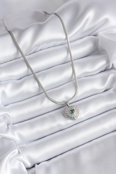 Skygo 316L Steel Silver Color Zircon Stone Heart Model Women's Necklace - TJ-BKO8142