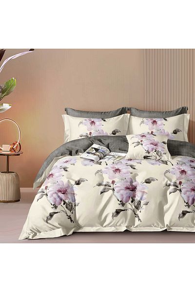 NufJoy Economy ® Double Bed Linen 4 Pieces, Bed Sheet 230x250 Cm, Lilac Lilies